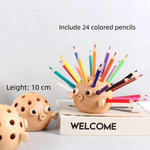 Fashion creative decor Office appliances Pen holder Solid wood hedgehog home souvenir gift for friends acacuss