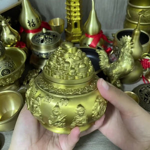 Feng Shui Copper Treasure Bowl Wealth Cornucopia Statue Handicraft Desktop Decor Home Office Decoration acacuss