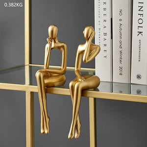 Figurines for Interior Modern Home Decoration Abstract Sculpture Luxury Living Room Decor Desk Accessories Golden Figure Statue acacuss