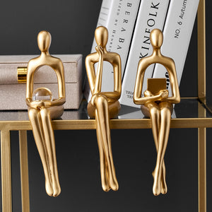 Figurines for Interior Modern Home Decoration Abstract Sculpture Luxury Living Room Decor Desk Accessories Golden Figure Statue acacuss