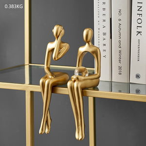 Figurines for Interior Modern Home Decoration Abstract Sculpture Luxury Living Room Decor Desk Accessories Golden Figure Statue acacuss
