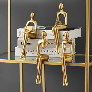 Figurines for Interior Modern Home Decoration Abstract Sculpture Luxury Living Room Decor Desk Accessories Golden Figure Statue acacuss