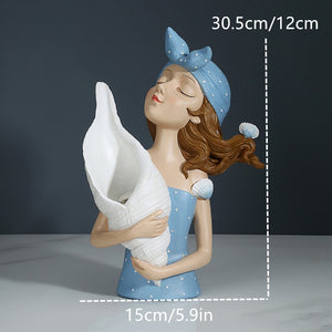 Flower Vase Statue Home Decor Sculpture Vase For Flowers Wedding Decoration Living Room Resin Tray Decors Table Desk Shell Girl acacuss