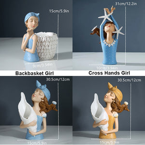 Flower Vase Statue Home Decor Sculpture Vase For Flowers Wedding Decoration Living Room Resin Tray Decors Table Desk Shell Girl acacuss