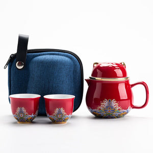 ACACUSS Ceramic Portable Travel Tea Set I Gift packed I Travel Tea Set Ceramics I Forbidden City Cat Cup With Lid Ceramic Female Tea - ACACUSS