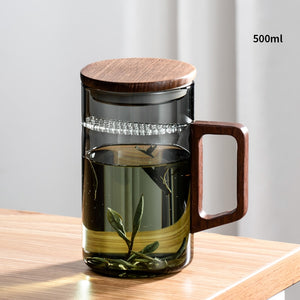 GIANXI Tea Cup With Crescent Moon Filter Japanese Wooden Handle Heat-resistant Glass Cups Tea Leaf Separation Tea Cup Set acacuss