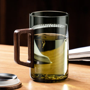 GIANXI Tea Cup With Crescent Moon Filter Japanese Wooden Handle Heat-resistant Glass Cups Tea Leaf Separation Tea Cup Set acacuss