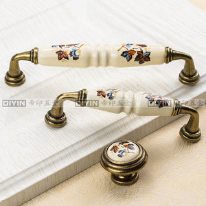 Garden Ceramic Furniture Kitchen Cabinet Drawer Handle, Flower Green Leaf Pattern Wardrobe Locker, Bedside Table Knob acacuss
