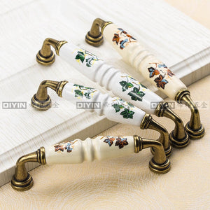 Garden Ceramic Furniture Kitchen Cabinet Drawer Handle, Flower Green Leaf Pattern Wardrobe Locker, Bedside Table Knob acacuss