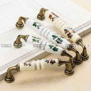 Garden Ceramic Furniture Kitchen Cabinet Drawer Handle, Flower Green Leaf Pattern Wardrobe Locker, Bedside Table Knob acacuss