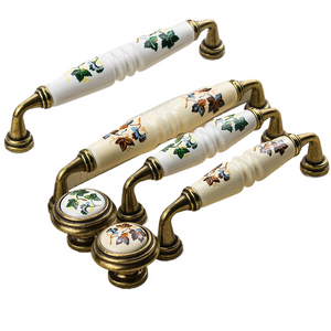 Garden Ceramic Furniture Kitchen Cabinet Drawer Handle, Flower Green Leaf Pattern Wardrobe Locker, Bedside Table Knob acacuss