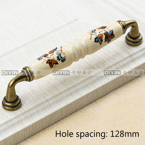Garden Ceramic Furniture Kitchen Cabinet Drawer Handle, Flower Green Leaf Pattern Wardrobe Locker, Bedside Table Knob acacuss