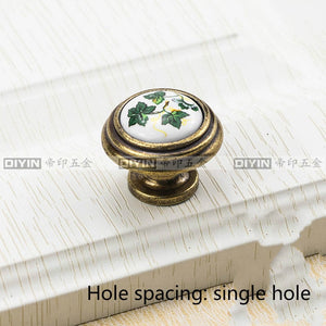Garden Ceramic Furniture Kitchen Cabinet Drawer Handle, Flower Green Leaf Pattern Wardrobe Locker, Bedside Table Knob acacuss