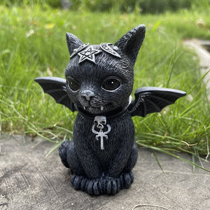 Garden Witch Cat Sculpture Gothic Kitten Decoration Halloween Magic Cat Statue Resin Craft Ornament Home Outdoor Courtyard Decor acacuss