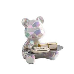 Geometric shape ceramic electroplating statue bear with piggy bank tray, candy, cosmetic storage box, display shelf decoration. acacuss