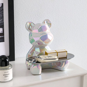 Geometric shape ceramic electroplating statue bear with piggy bank tray, candy, cosmetic storage box, display shelf decoration. acacuss