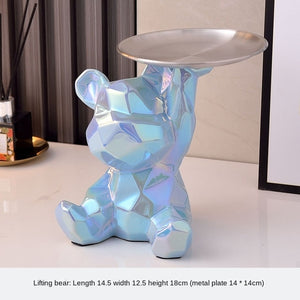 Geometric shape ceramic electroplating statue bear with piggy bank tray, candy, cosmetic storage box, display shelf decoration. acacuss