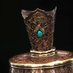 Gilt Tantric Offerings Benba Pot Nepo Red Copper Carved Water Purification Bottle Tibetan Buddhism Wenba Bottle acacuss