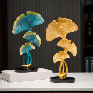 Ginkgo Leaf Statue Simple Living Room Decoration Home Metal Crafts Modern Plant Sculpture Aesthetic Room Ornaments Shelf Decor acacuss