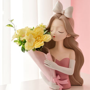 Girl Statue Home Decor Creative Vase Resin Model Storage Tray Decoration Living Room Flower Vases Craft Living Room Decoration acacuss