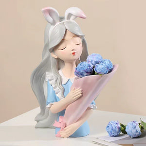 Girl Statue Home Decor Creative Vase Resin Model Storage Tray Decoration Living Room Flower Vases Craft Living Room Decoration acacuss