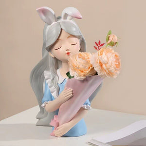 Girl Statue Home Decor Creative Vase Resin Model Storage Tray Decoration Living Room Flower Vases Craft Living Room Decoration acacuss