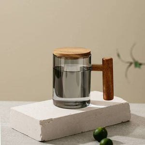 Glass Teacup with Infuser and Lid, Glass Tea Mug, Big Tea Cup with Wood Handle for Loose Leaf Tea acacuss
