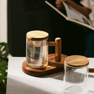 Glass Teacup with Infuser and Lid, Glass Tea Mug, Big Tea Cup with Wood Handle for Loose Leaf Tea acacuss