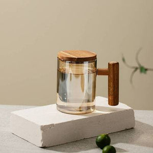 Glass Teacup with Infuser and Lid, Glass Tea Mug, Big Tea Cup with Wood Handle for Loose Leaf Tea acacuss