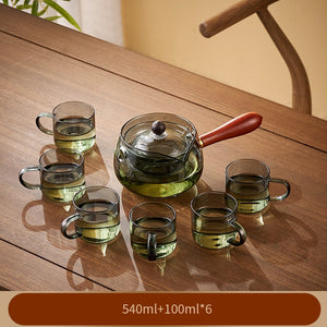 Glass Teapot With Wood Handle Chinese Tea Ceremony Pure Tea Kung Fu Tea Transparent Teawear Set Side Handle Glass Kettle acacuss