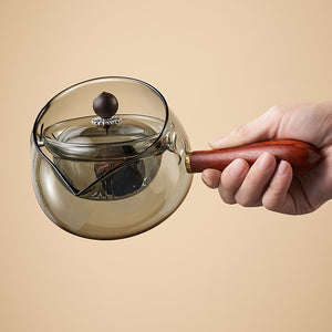 Glass Teapot With Wood Handle Chinese Tea Ceremony Pure Tea Kung Fu Tea Transparent Teawear Set Side Handle Glass Kettle acacuss