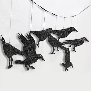 Glitter Black Crow Cage Halloween Party Decorations for Gothic Halloween Tree Hanging Decorations Raven Bird Cage Banner Garland acacuss
