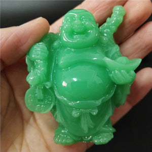 Glowing Chinese Money Laughing Buddha Statue Sculpture Man-made Jade Stone Home Decoration Maitreya Buddha Statues Figurines acacuss