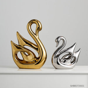 Gold Animal Figurines Gift Modern Home Decoration Resin Room Decor Swan Statues and Statues Wedding Figurine Desk Accessories acacuss