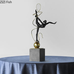 Gold-plated Ribbon Gymnast Athletes Figures Statue Room Aesthetics Ornaments Desk Decoration Abstract Character Resin Sculpture acacuss