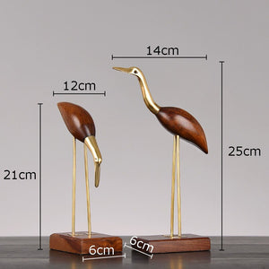 Golden Fairy Crane Wood Carving Crafts Sculpture Room Aesthetics Furnishings Desk Ornaments Brass Crane Statue Modern Home Decor acacuss