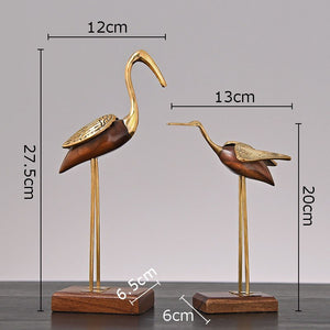 Golden Fairy Crane Wood Carving Crafts Sculpture Room Aesthetics Furnishings Desk Ornaments Brass Crane Statue Modern Home Decor acacuss