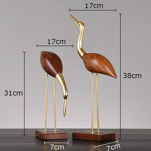 Golden Fairy Crane Wood Carving Crafts Sculpture Room Aesthetics Furnishings Desk Ornaments Brass Crane Statue Modern Home Decor acacuss