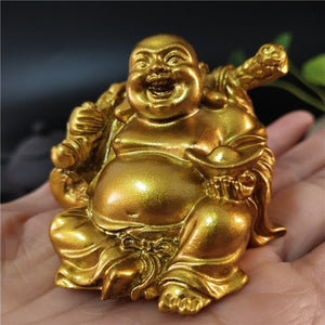 Golden Laughing Buddha Statue Chinese Feng Shui Lucky Money Maitreya Buddha Sculpture Figurines Home Garden Decoration Statues acacuss
