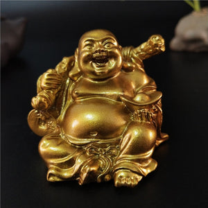 Golden Laughing Buddha Statue Chinese Feng Shui Lucky Money Maitreya Buddha Sculpture Figurines Home Garden Decoration Statues acacuss