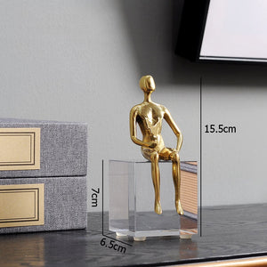 Golden Metal Portrait Statue Desktop Decor Ornaments Abstract Figures with Crystal Base Crafts Figurines Nordic Home Decoration acacuss