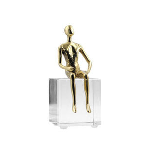 Golden Metal Portrait Statue Desktop Decor Ornaments Abstract Figures with Crystal Base Crafts Figurines Nordic Home Decoration acacuss