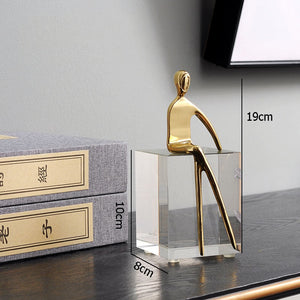 Golden Metal Portrait Statue Desktop Decor Ornaments Abstract Figures with Crystal Base Crafts Figurines Nordic Home Decoration acacuss