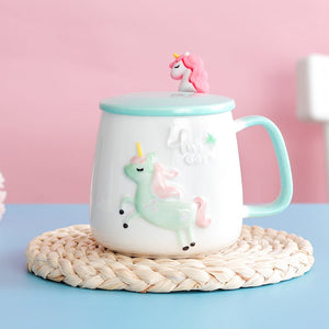 Gorgeous Relief Unicorn Coffee Mug with Mobile Phone Holder Lid Cute Water Tea Ceramic Milk Breakfast Cup Creative Gift acacuss