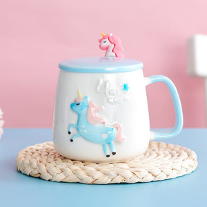 Gorgeous Relief Unicorn Coffee Mug with Mobile Phone Holder Lid Cute Water Tea Ceramic Milk Breakfast Cup Creative Gift acacuss