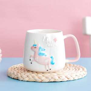 Gorgeous Relief Unicorn Coffee Mug with Mobile Phone Holder Lid Cute Water Tea Ceramic Milk Breakfast Cup Creative Gift acacuss
