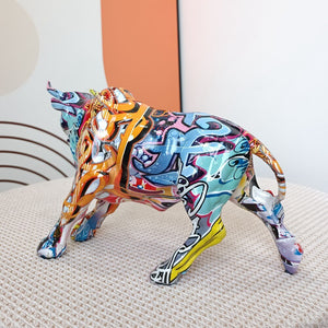 Graffiti Charging Bull Statue Resin Miami Animal Feng Shui Art Modern Sculpture Home Living Room Decoration Office Figurine Gift acacuss