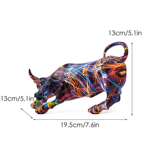 Graffiti Painting Resin Bull Figurines Home Living Room Bedroom Office Desktop Feng Shui Ornaments Collection Statues acacuss