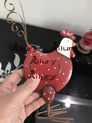 H19cm Cute White Red Color Double-sided Metal Chicken,Children's Room Desktop Window Oranment,New Year Gift,Xmas Decor.Present acacuss