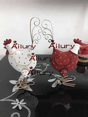 H19cm Cute White Red Color Double-sided Metal Chicken,Children's Room Desktop Window Oranment,New Year Gift,Xmas Decor.Present acacuss